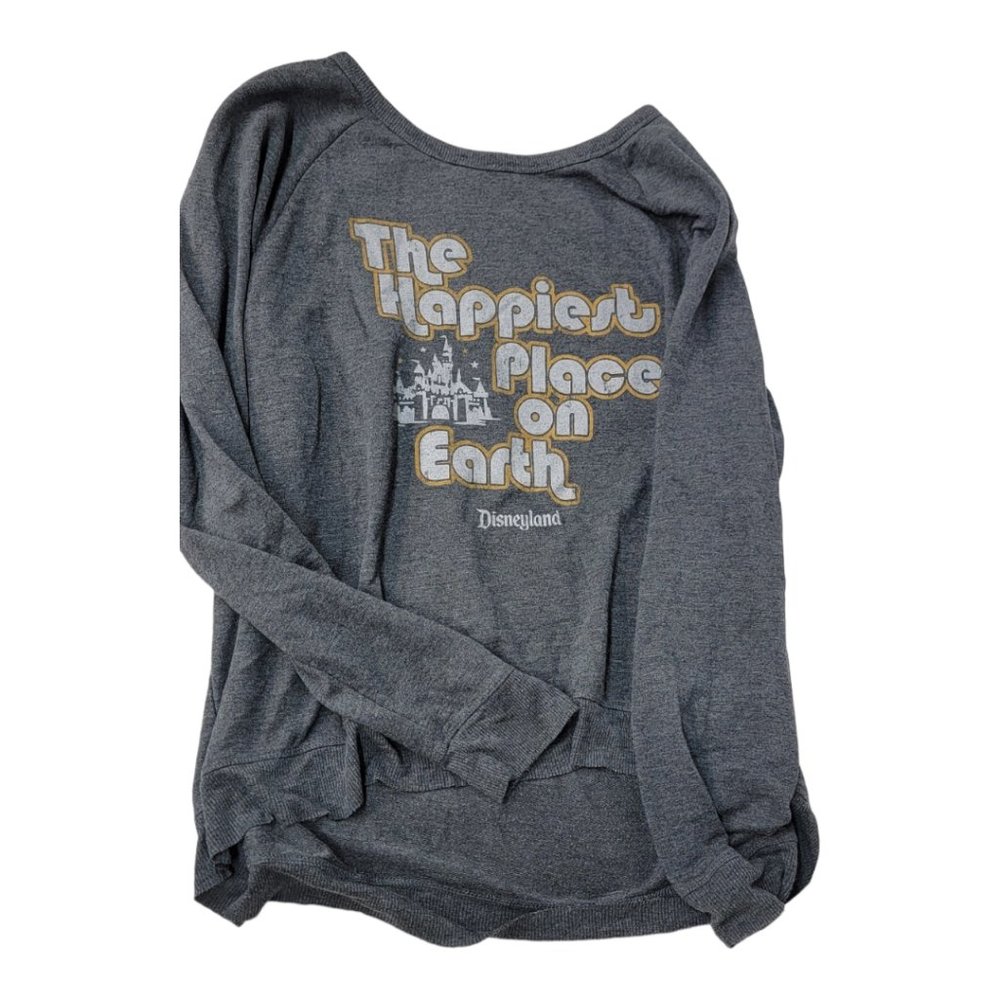 Disney Parks Sweatshirt Women’s Gray Happiest Place On Earth Graphic Sweater